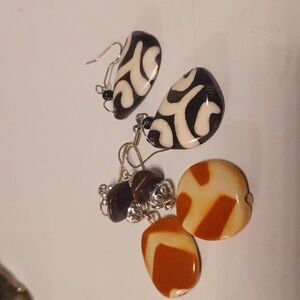 WOOD  EARRINGS BLACK, CREAM TEAR DROPS, TAN AND BROWN WOOD EARRINGS, NEW